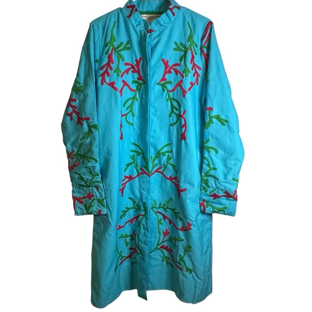Gretchen Scott Embroidered Tunic Coat Boho Resort Coastal Artsy Statement Size L